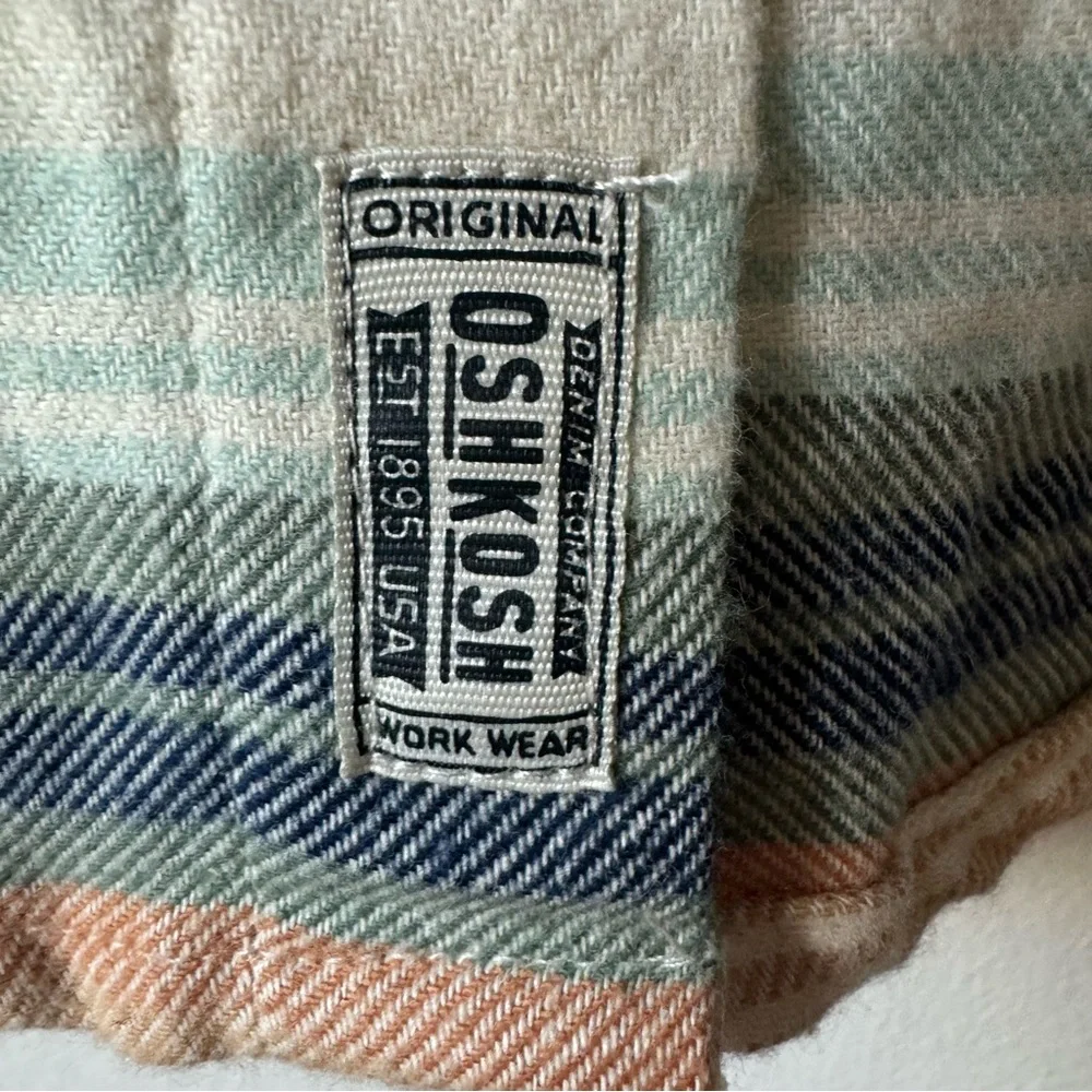 NWOT OshKosh B'Gosh Kid Cozy Flannel Hooded Top in Baja Stripe 3T Boys orange